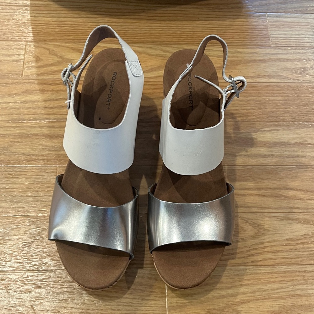 Rockport White and Metallic Sandals